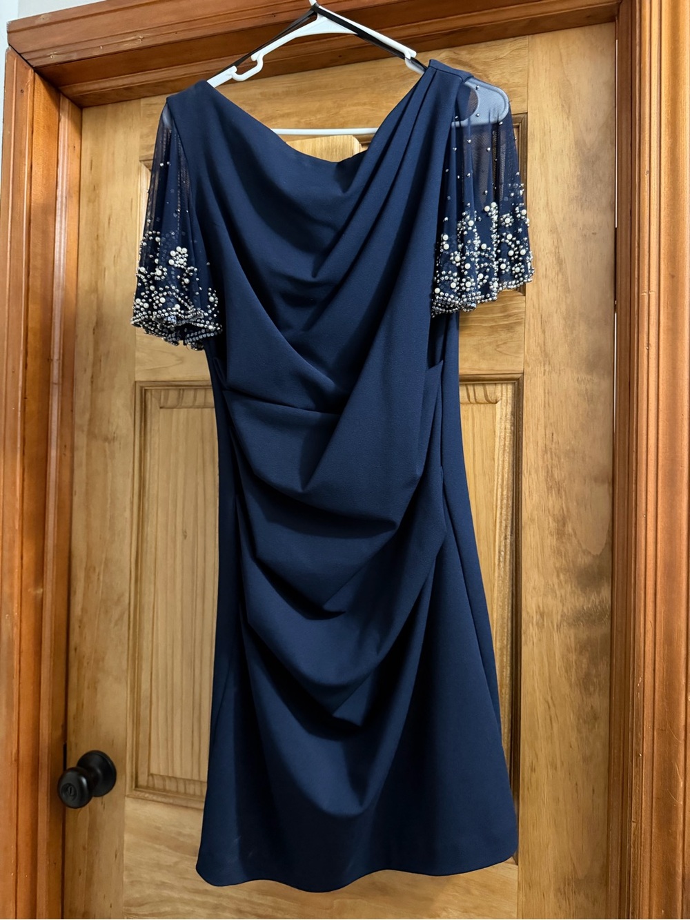 Navy Beaded Draped Cocktail Dress